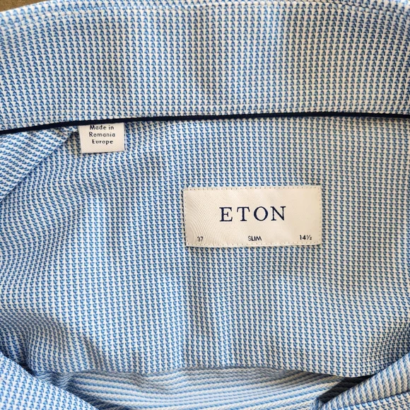Eton Mens Stretch Blue Slim Fit Long Sleeve Button Up Shirt Size 14.5 NWT